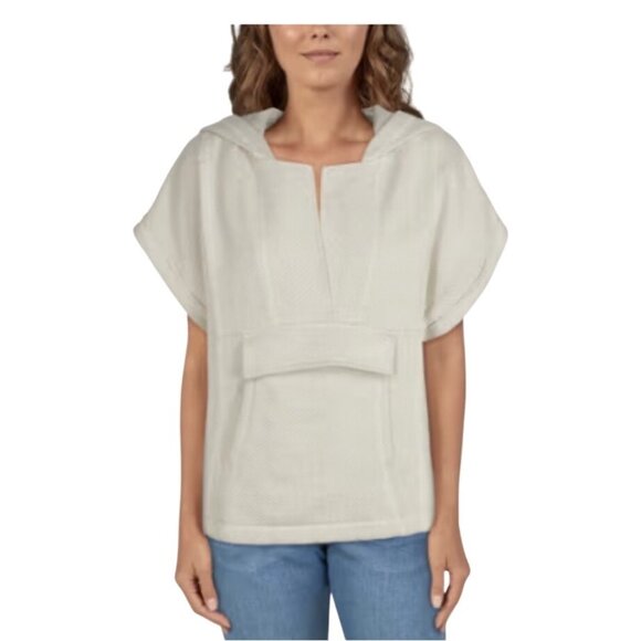Natural Reflections Women XS/S Cowl Neck Poncho Cream Plush Knit Pullover Pocket - Picture 1 of 7